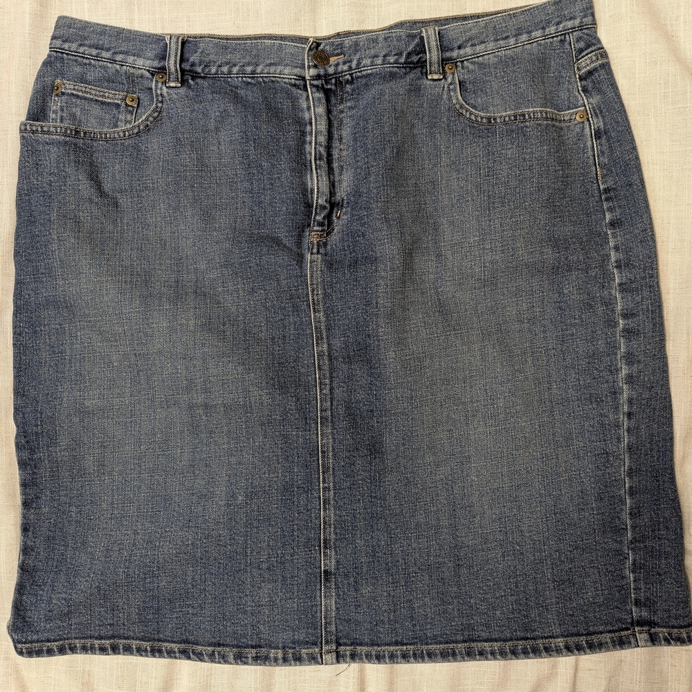 Lauren Ralph Lauren 18W Denim Pencil Skirt Indigo Blue Midi Office Siren Y2K